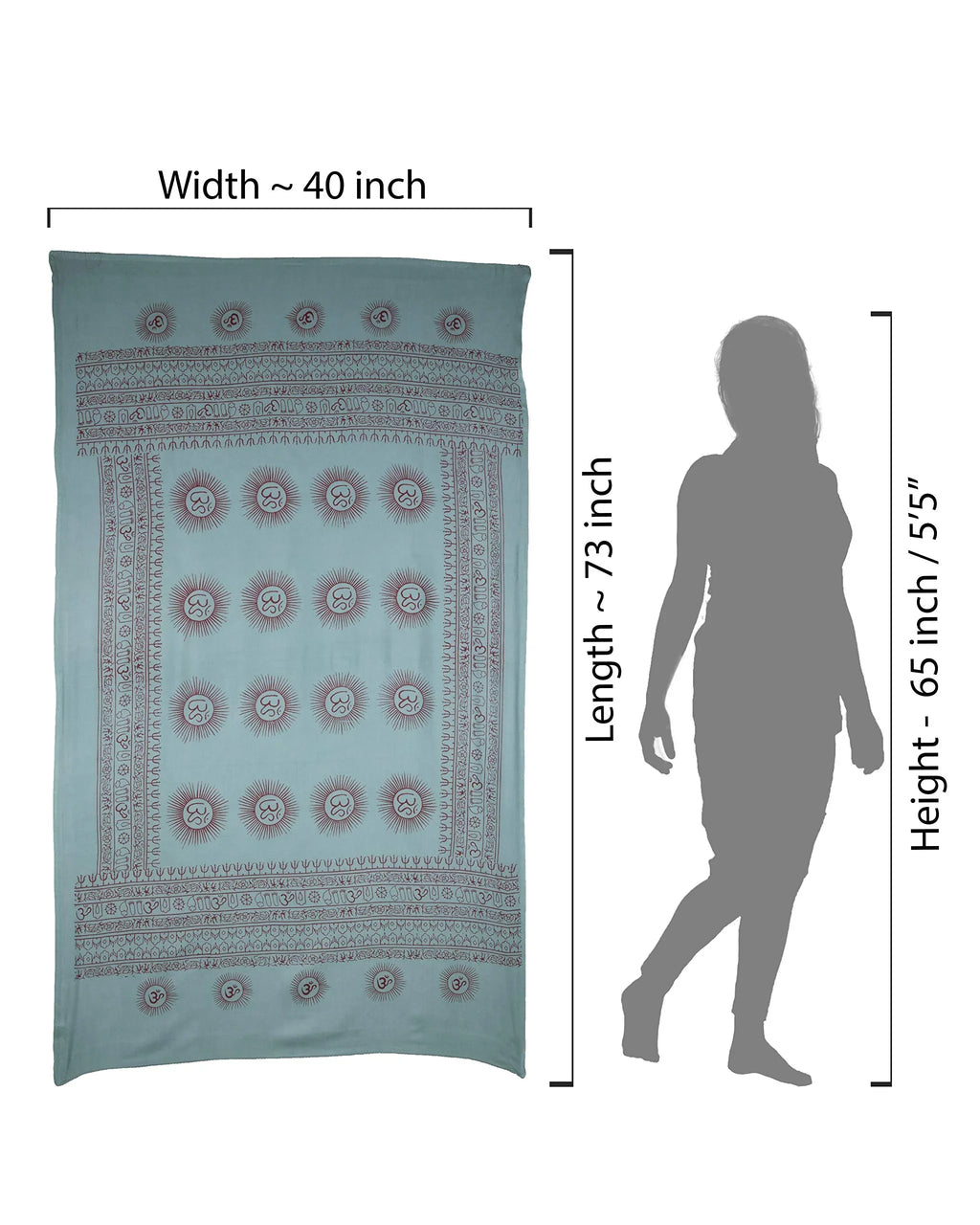 Blue Om prayer shawl from Varanasi, large 40x73 soft wrap for spiritual seekers and boho festival wear.