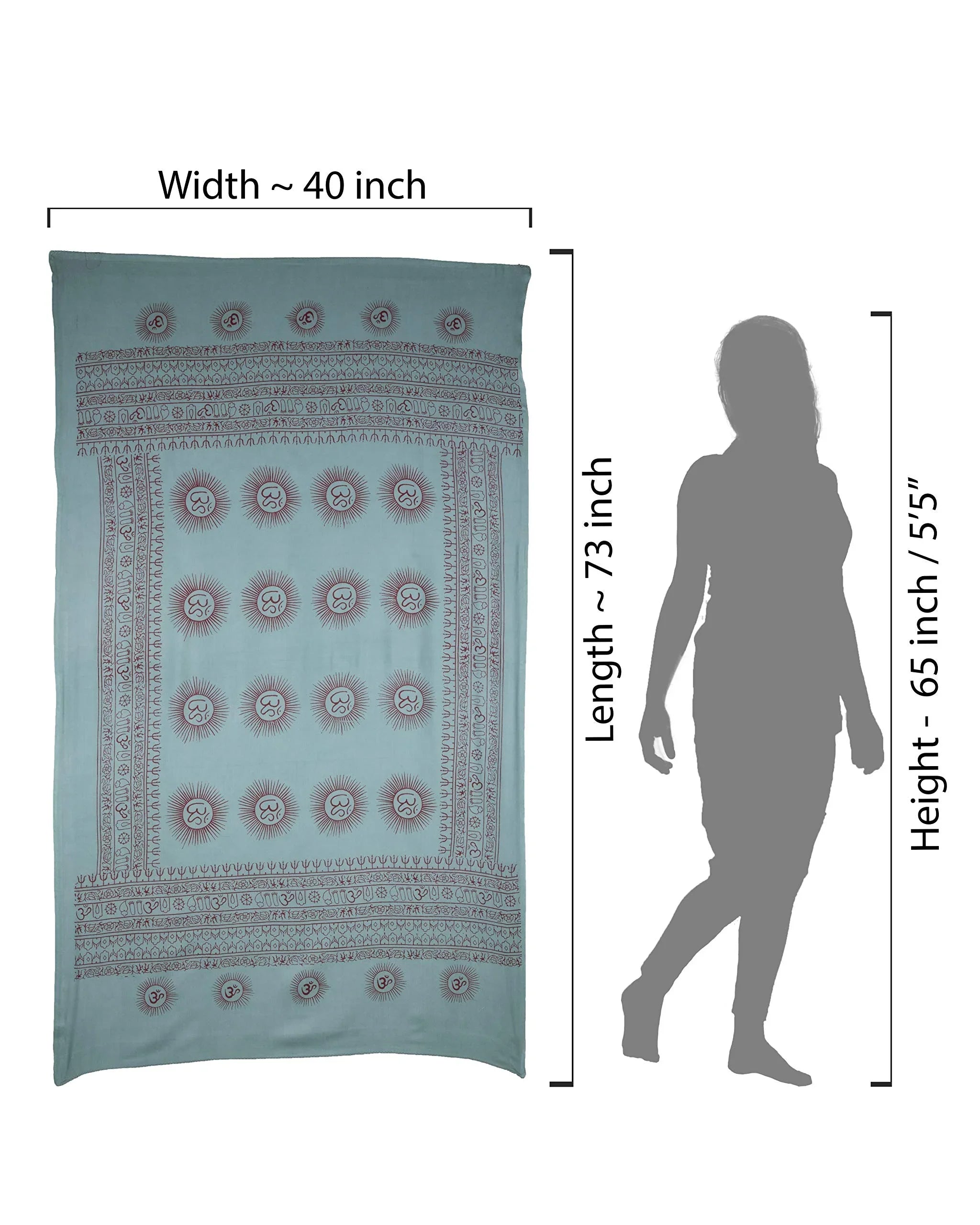 Blue Om prayer shawl from Varanasi, large 40x73 soft wrap for spiritual seekers and boho festival wear.