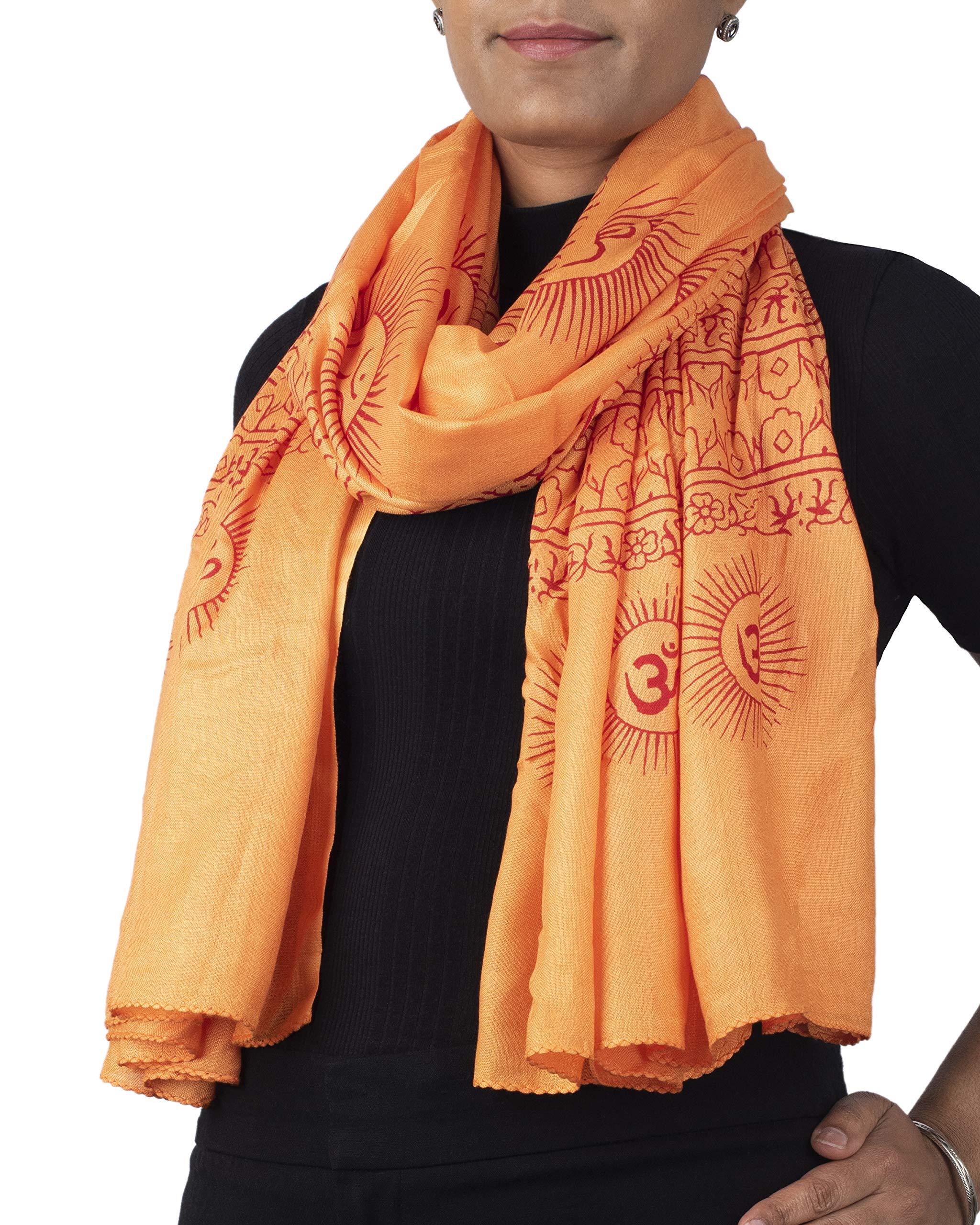 Orange Om prayer shawl, extra soft lightweight yoga wrap for chanting, kirtan and satsang.