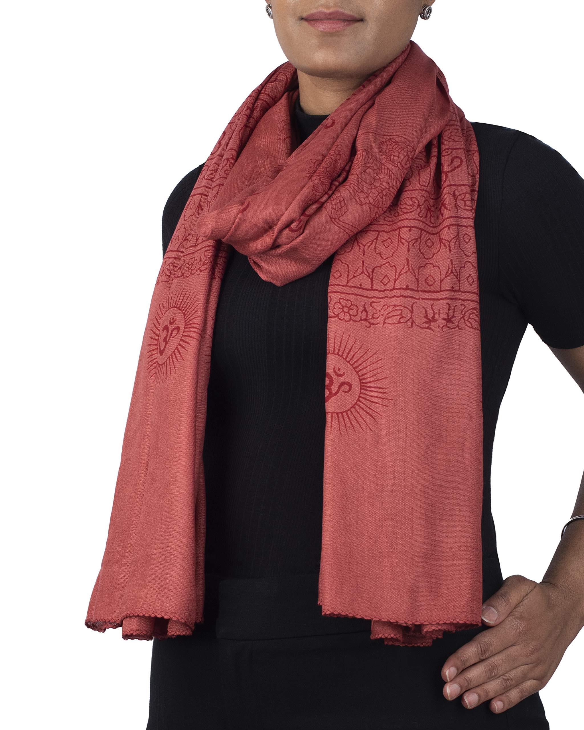 Red Om prayer shawl 40x73, Hindu yoga wrap for altar cloth, chanting and daily practice.