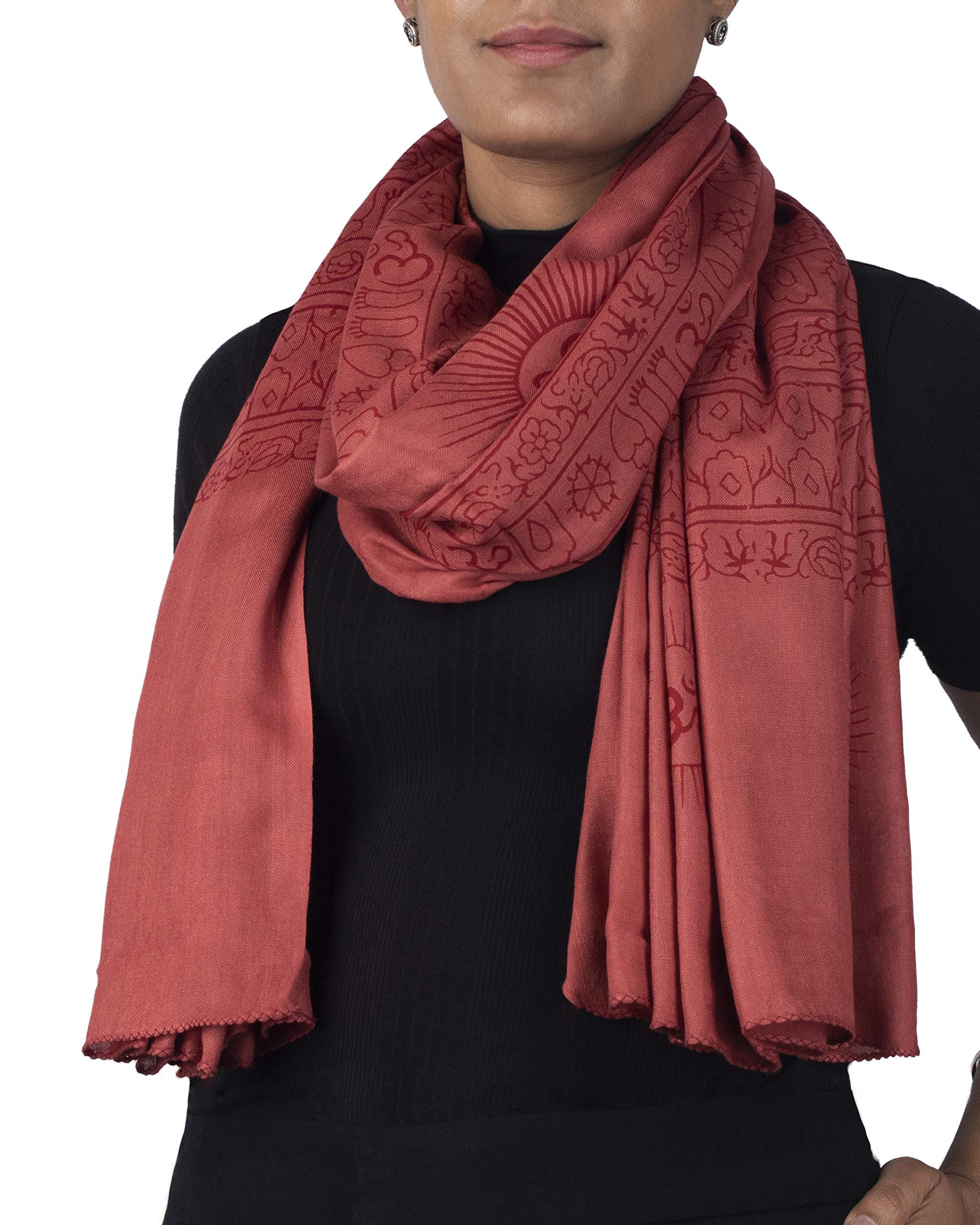 Red Om yoga scarf, extra soft meditation shawl with Sanskrit mantra pattern, handmade in Varanasi India