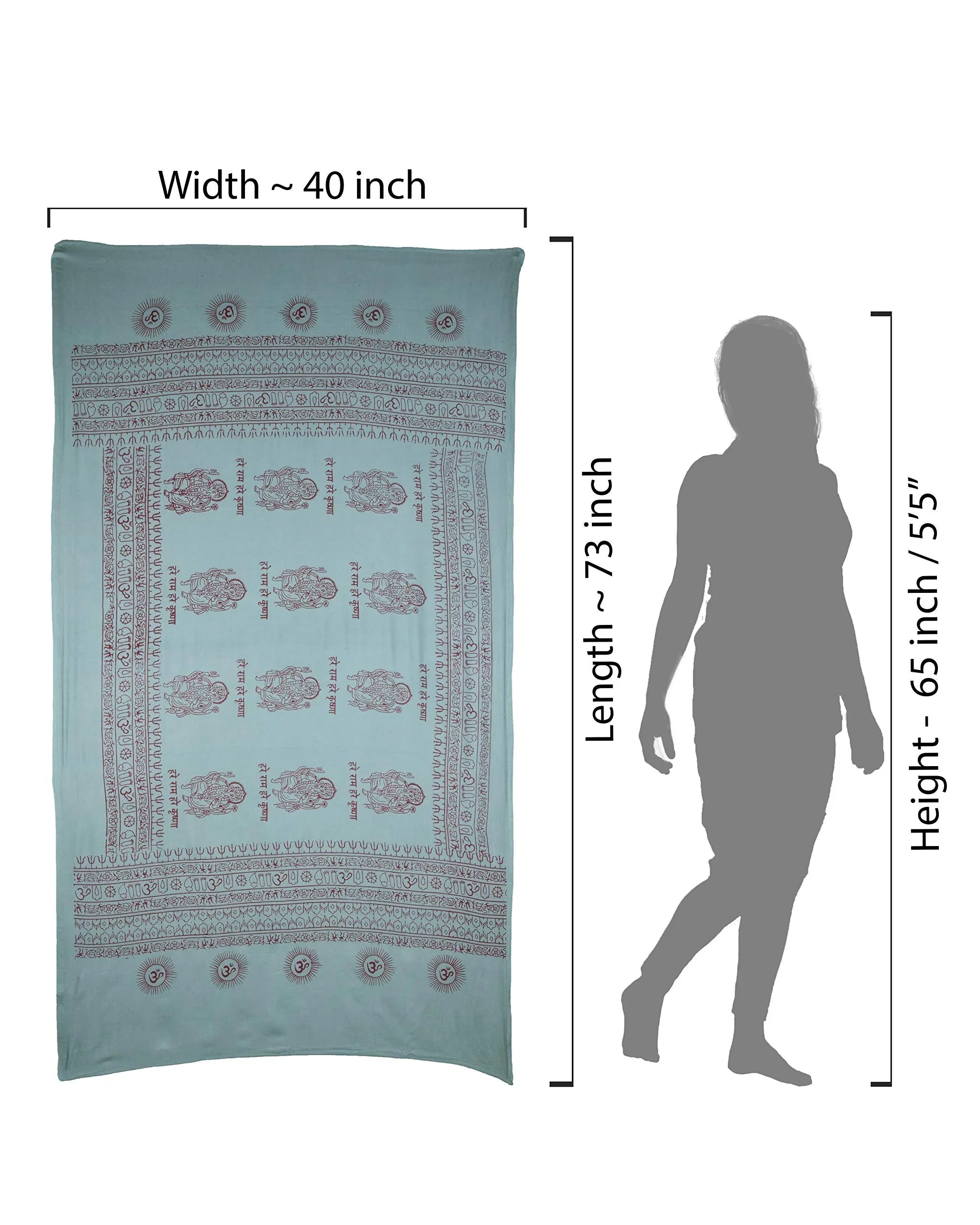 Turquoise Om prayer shawl 40x73, large soft yoga and beach wrap from Varanasi.