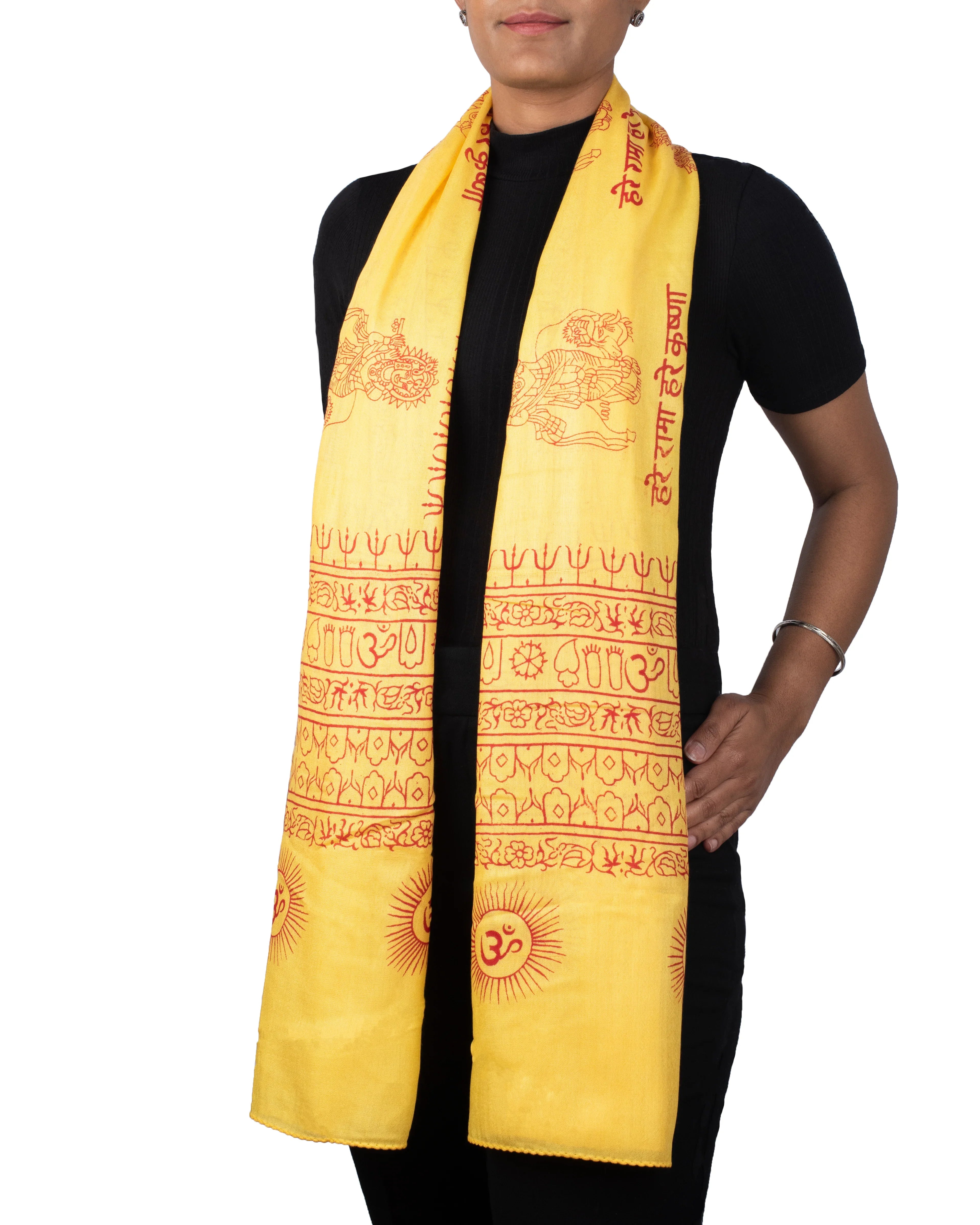 Yellow Om prayer shawl 40x73 inches, large yoga wrap for altar, temple and retreat.
