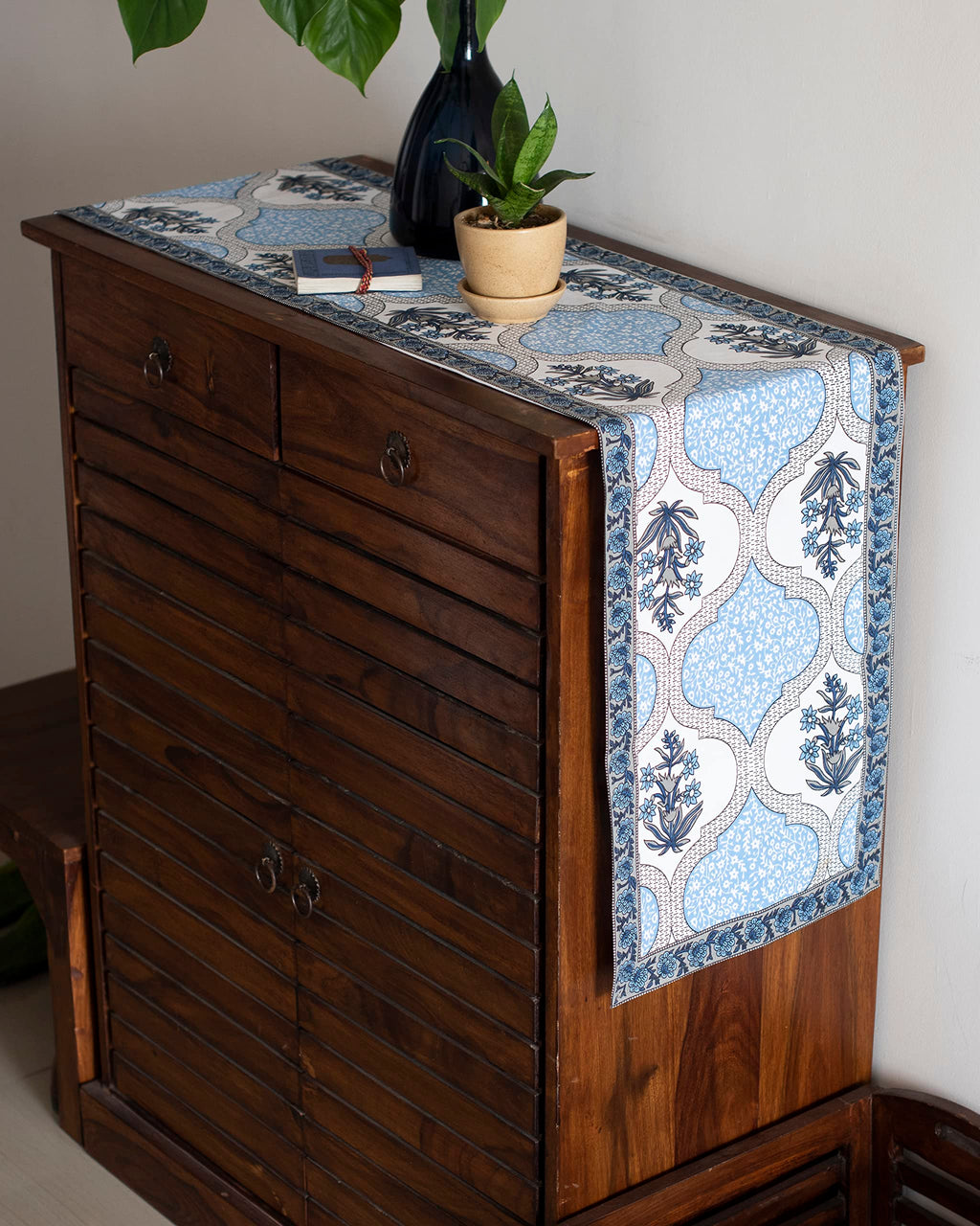 Table Runner with Floral Print - Handmade Authentic Indian Rajasthani Tableware Home Decor 73” x13”